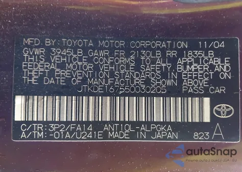 2005 Scion Tc from USA, damaged, VIN JTKDE167550030205